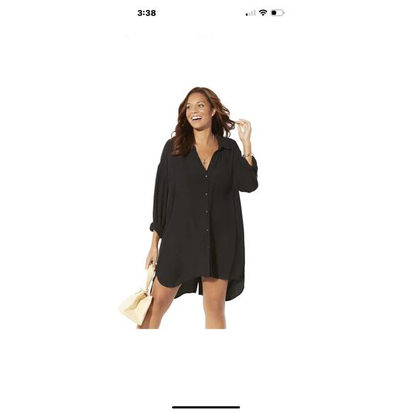 Swimsuits For All Women’s Plus Size Shea High-Low Button Front Cover Up Shirt - Picture 1 of 7